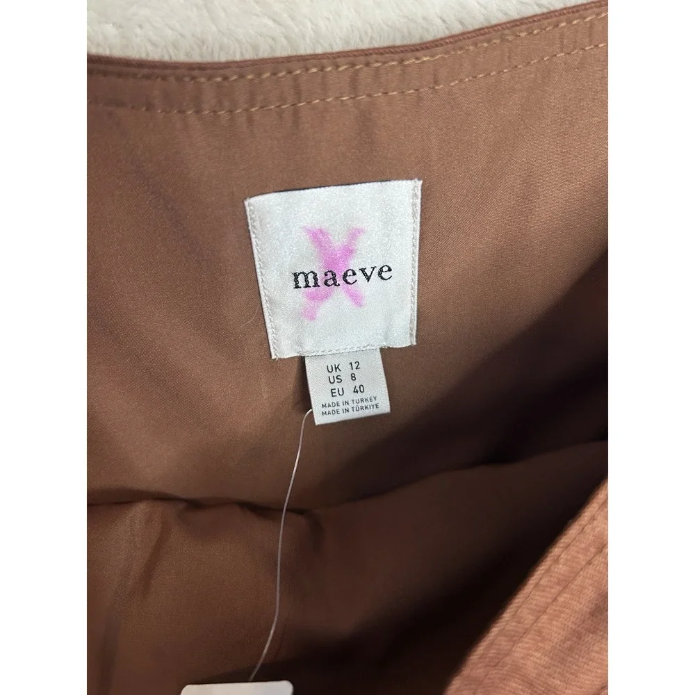 Anthropologie Brown Pleated‎ Belted Mini Skort Size 8 Chocolate Twill NEW
